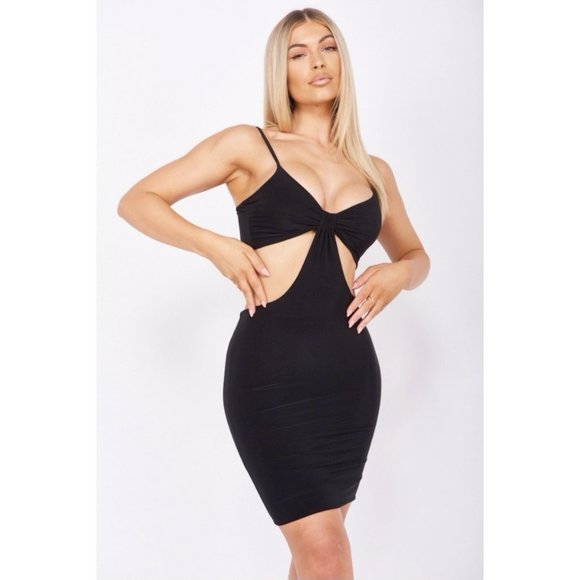 Black Sleeveless V-Neck Cutout Bodycon Mini Dress - Picture 7 of 13